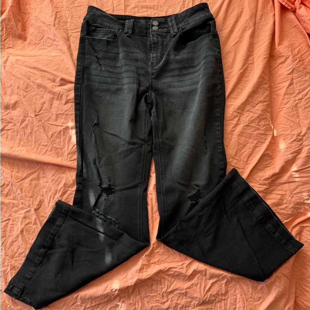 Maurices Black Distressed Flare Jeans